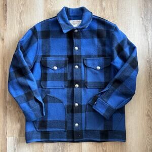 Vintage 1990 Filson Mackinaw Cruiser Lot 85 Wool Jacket Blue Black Plaid Size 44
